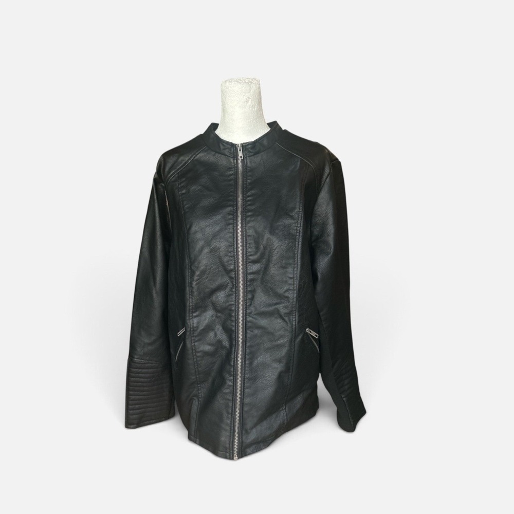Torrid Feel The Fit Black Faux Leather Moto Jacket Ribbed Cuffs Plus Size 3